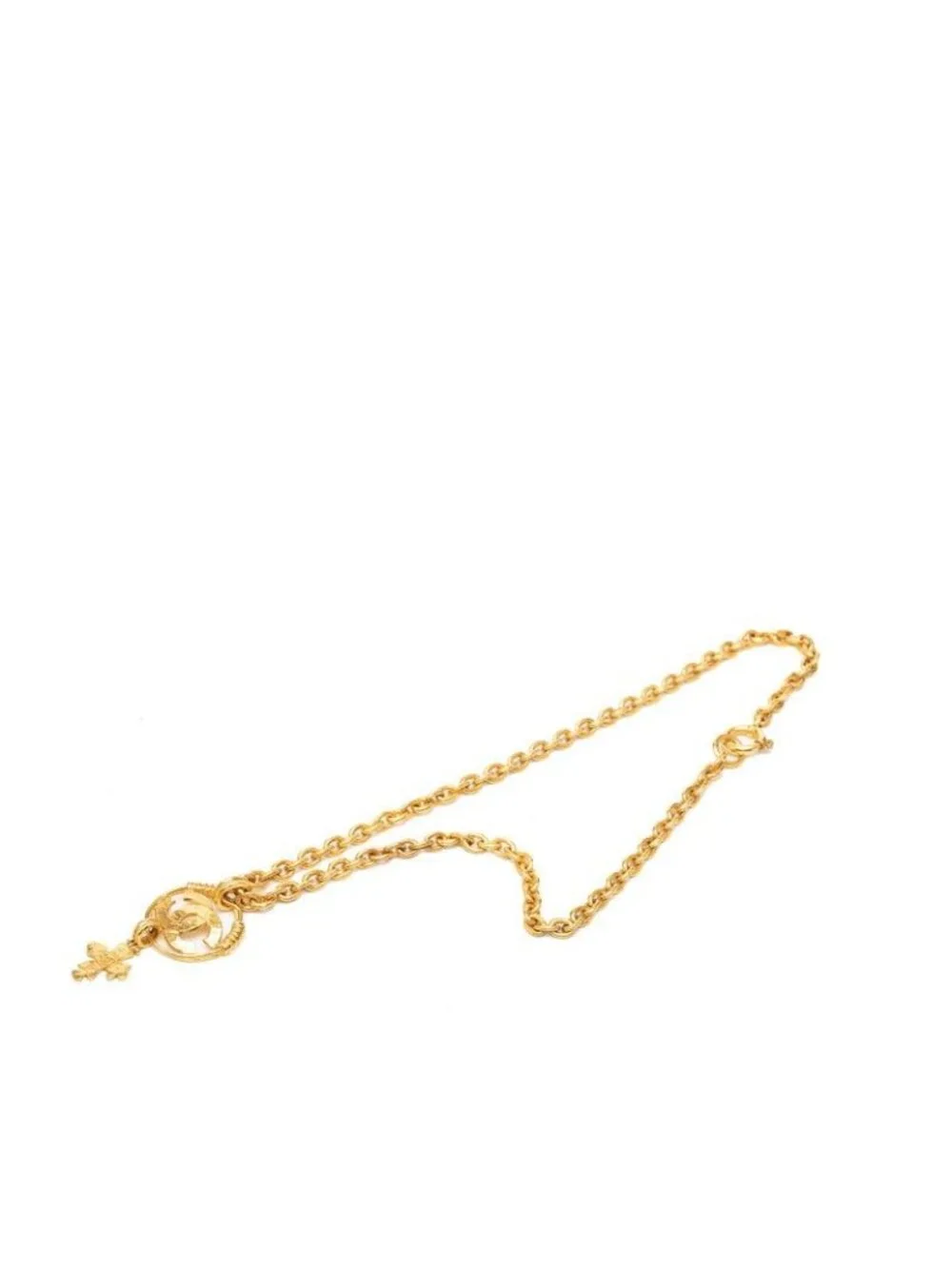Chanel CC Logo Cross Vintage Chain Necklace 94P Gold Plated